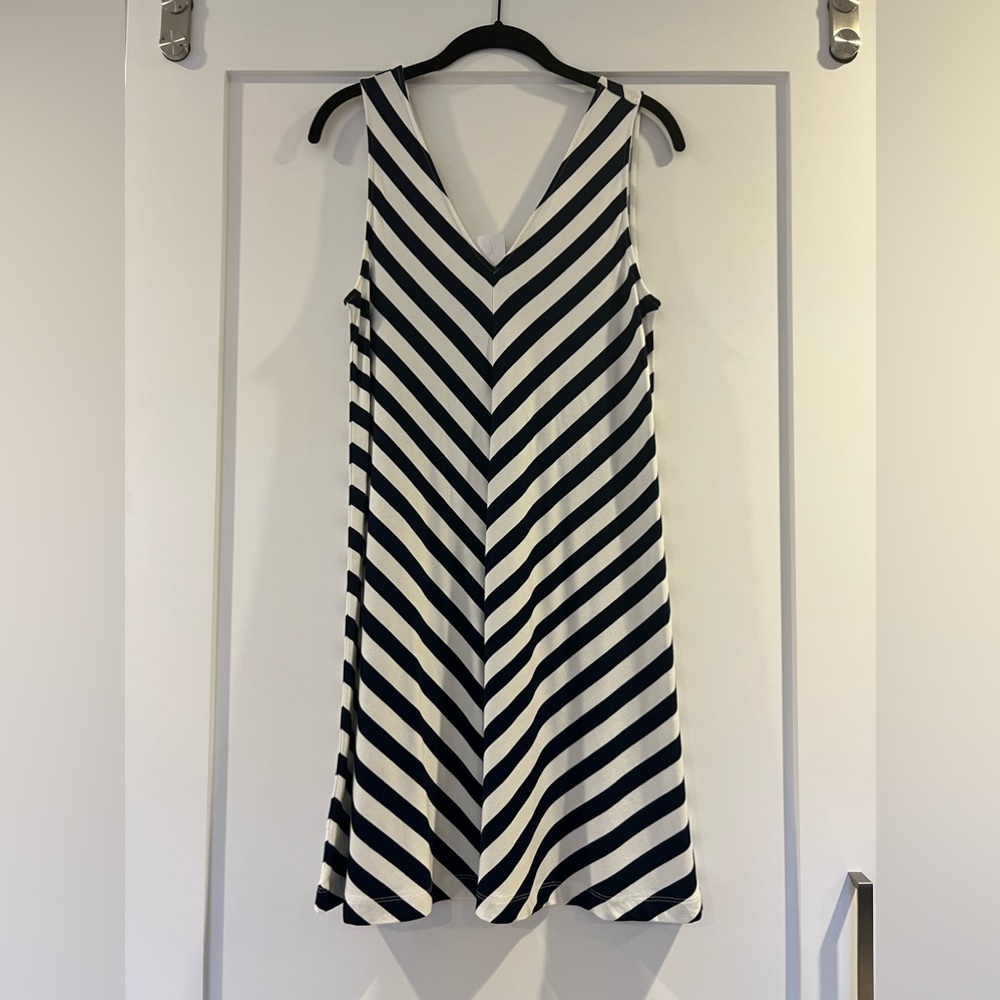 Loft - A Line dress in navy stripe - size s